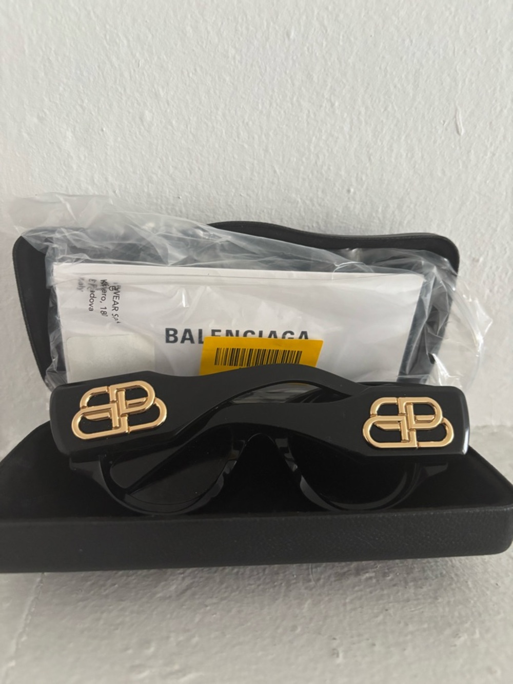 Balenciaga Black Sunglasses with Gold BB Emblems
